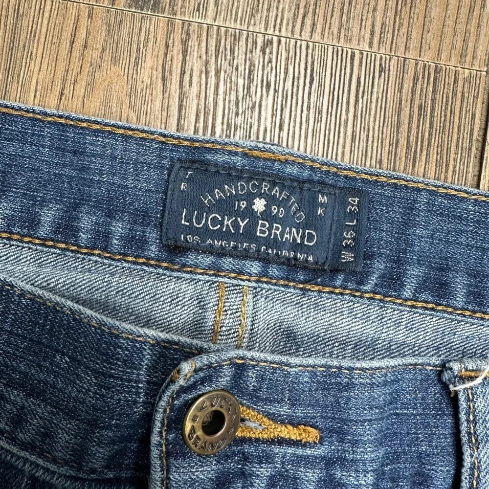 Lucky Brand 361 Vintage Straight Mens Jeans 36x34 Blue Distressed Denim Pants